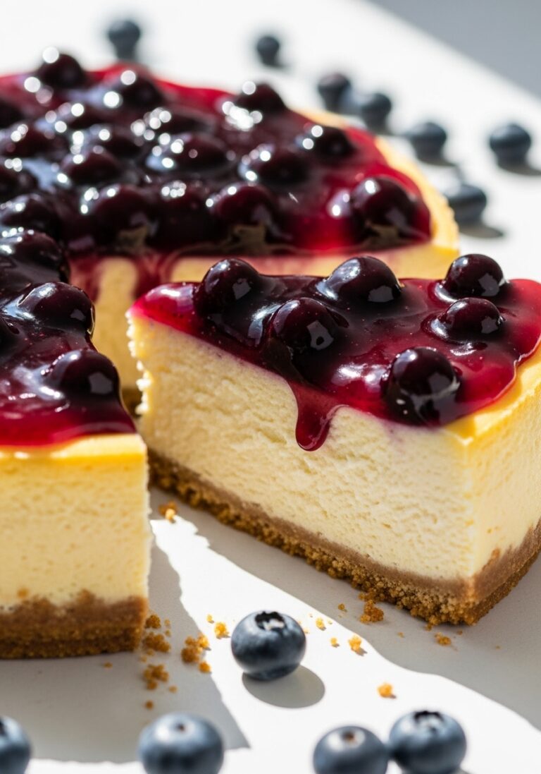 whole blueberry swirl cheesecake
