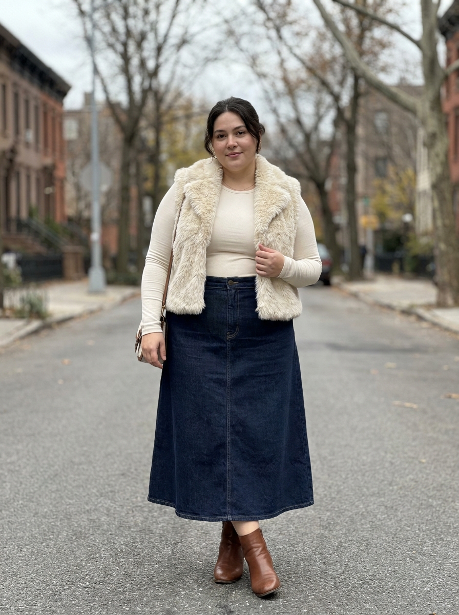 15 Plus Size Denim Skirt Outfit Ideas