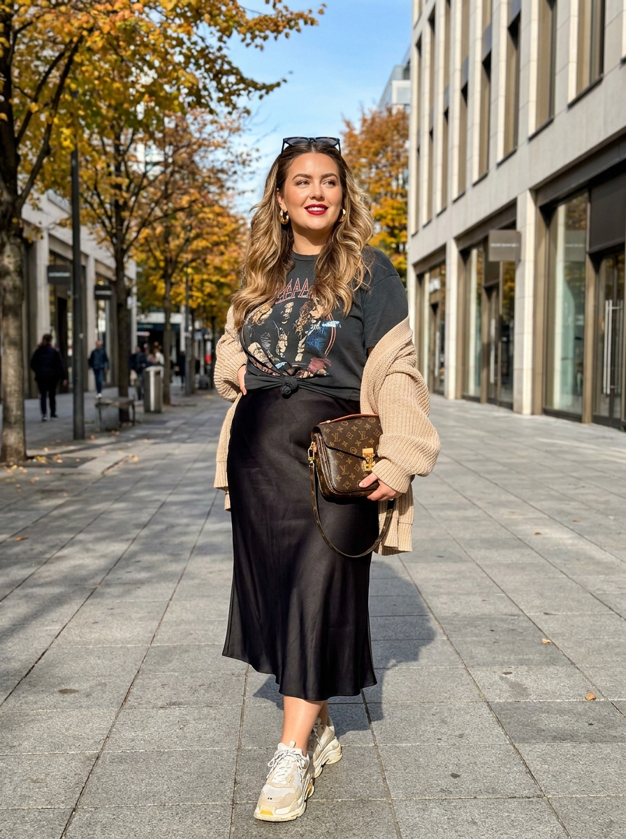15 Plus Size Satin Skirt Outfit Ideas for October and November