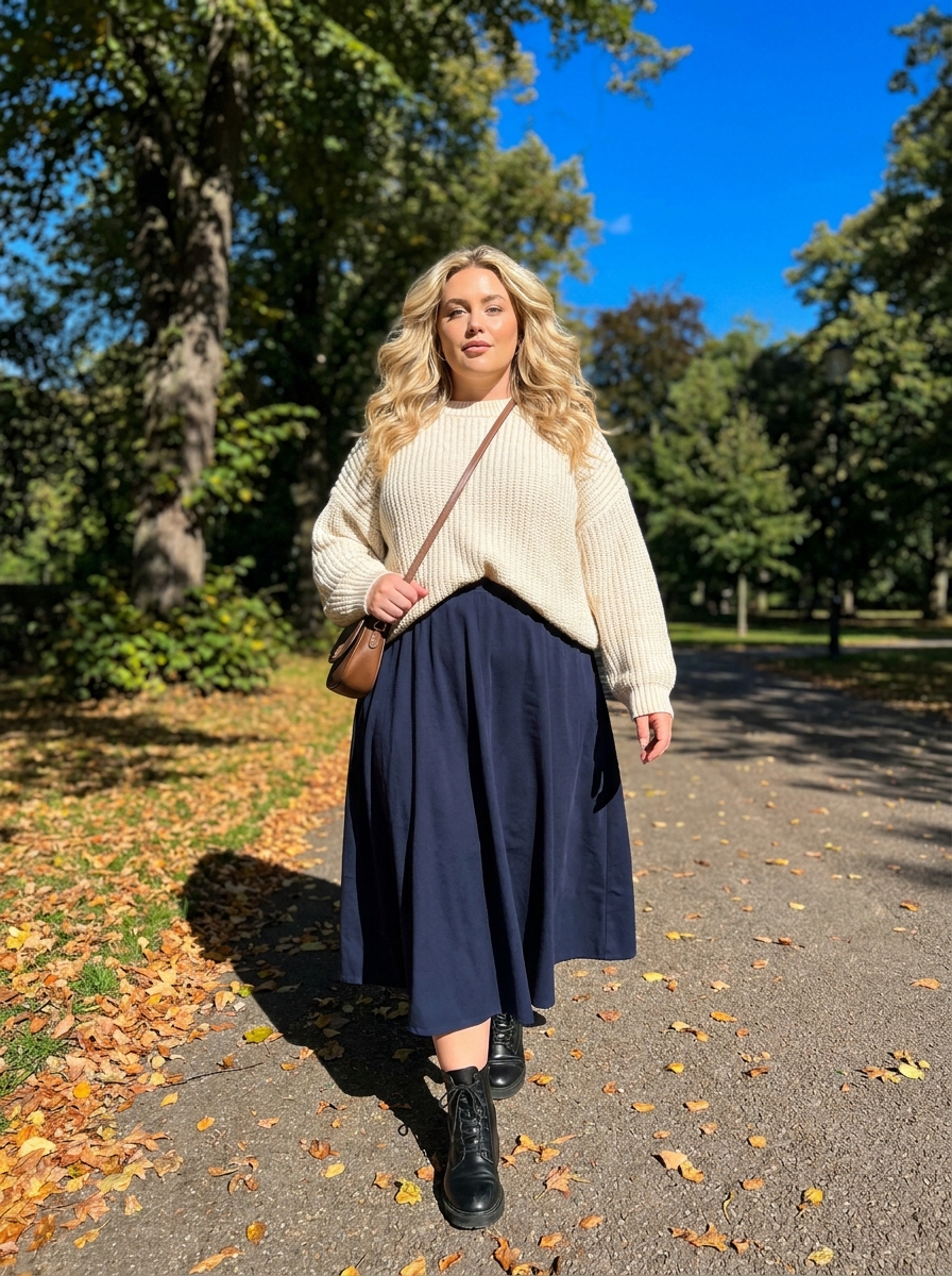 15 Plus Size Navy Blue Skirt Outfit Ideas